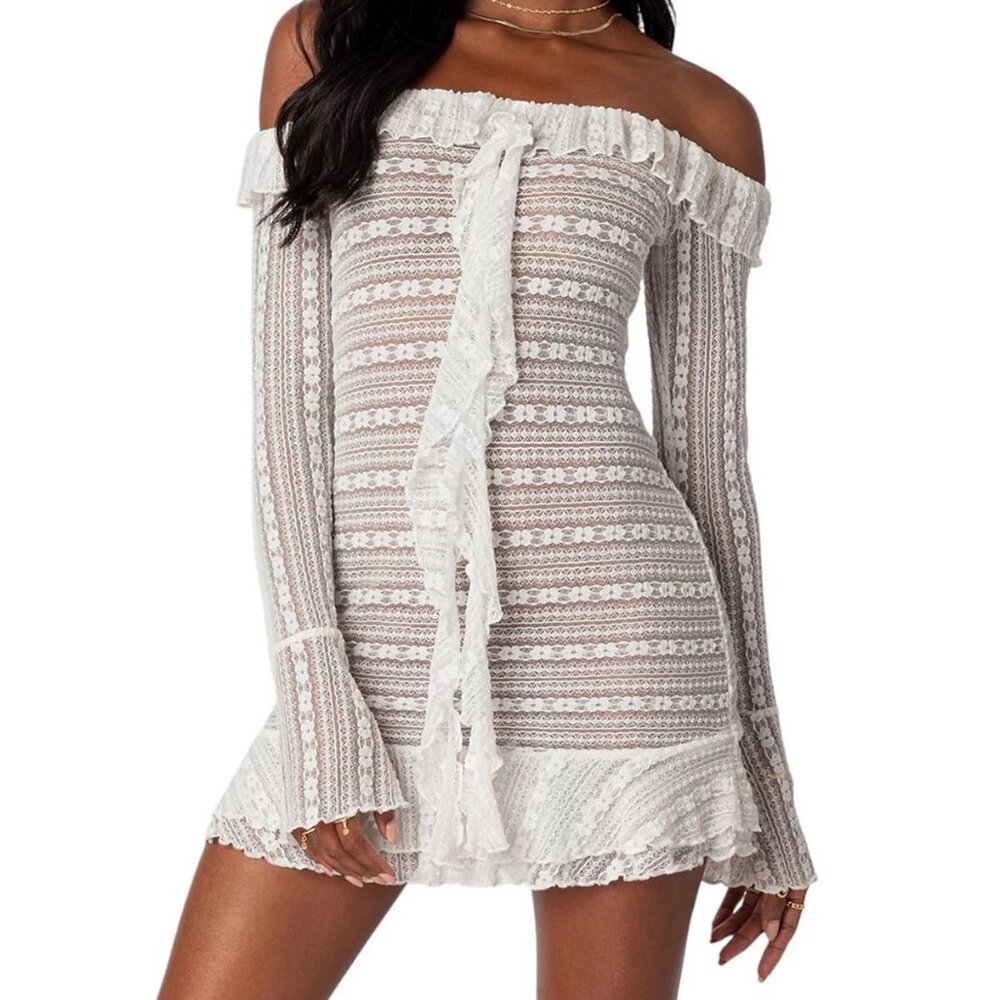 Edikted Textured Sheer Lace Mini‎ Dress - NWT Size M